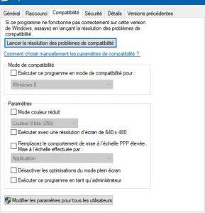 Exécuter l'application en mode de compatibilité Exécuter l'application en mode de compatibilité