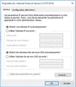 Obtenir adresse ip automatique