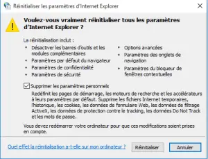 Réinitialisez paramètres navigateur par défaut Réinitialisez paramètres navigateur par défaut