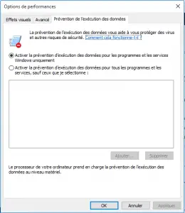 activer prévention de l'exécution des données activer prévention de l'exécution des données