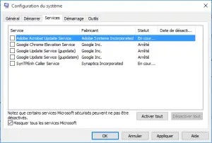 masquer désactiver service Microsoft