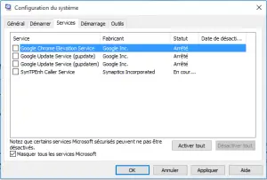 masquer service microsoft