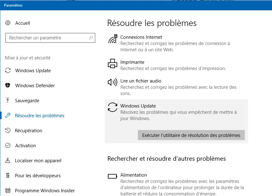 résolution problèmes update