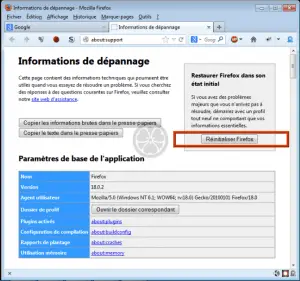 Réinitialiser Firefox Réinitialiser Firefox