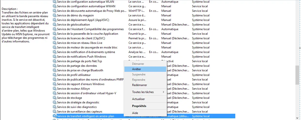 Service transfert intelligent arrière-plan Service transfert intelligent arrière-plan