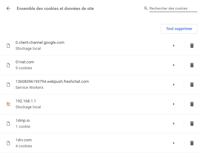 Supprimer cookies google chrome