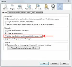 Utiliser l'accélération matérielle si disponible firefox