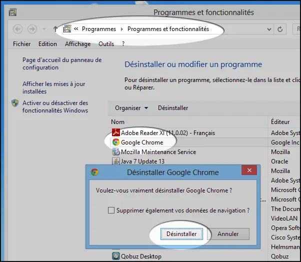 désinstaller google chrome