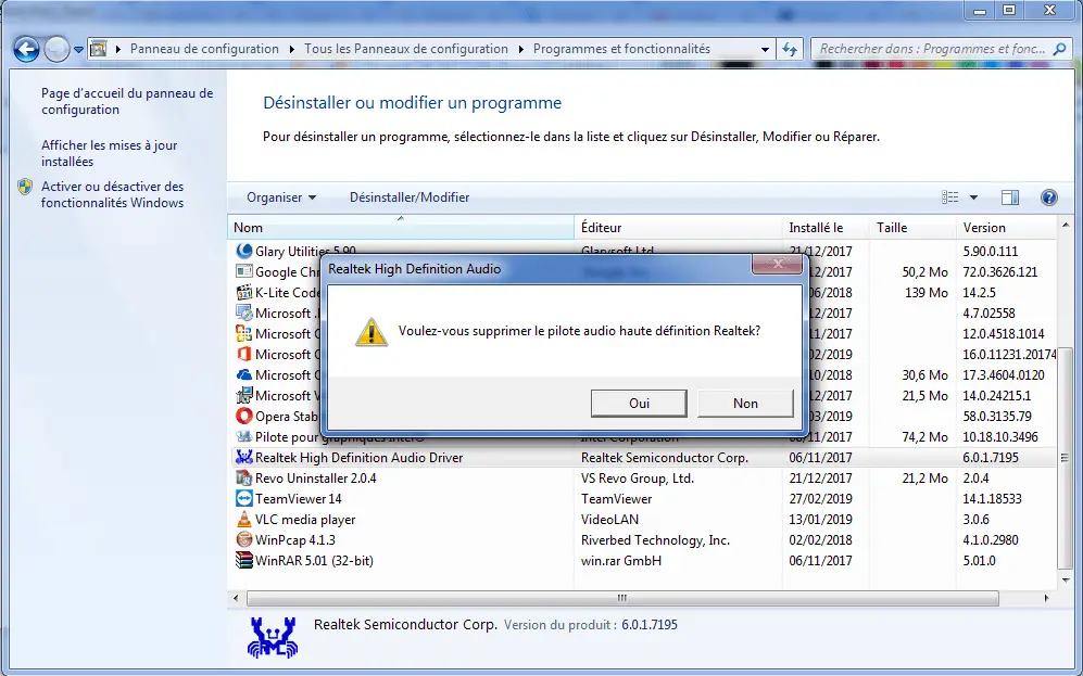 désinstaller pilote audio