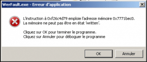 erreur WerFault.exe