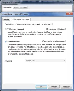 paramètres compte d'utilisateur paramètres compte d'utilisateur