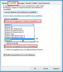 Exécuter le pilote en mode Compatibilité Exécuter le pilote en mode Compatibilité