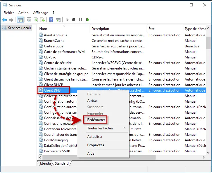 redémarrer client DNS redémarrer client DNS