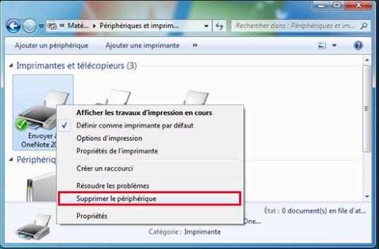 supprimer le périphérique imprimante