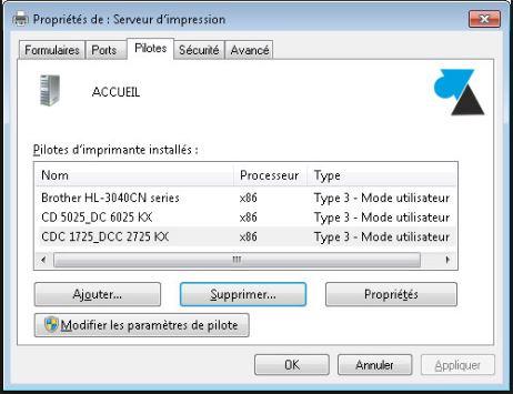 supprimer le pilote du serveur d'impression
