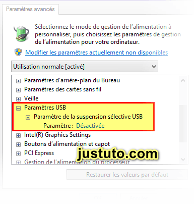 Paramètre de la suspension sélective USB Paramètre de la suspension sélective USB