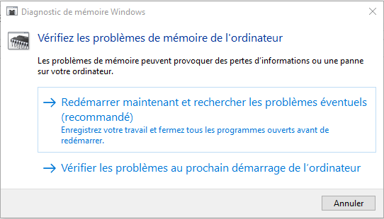 Diagnostic de la mémoire Windows