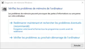 Diagnostic de mémoire Windows Diagnostic de la mémoire Windows