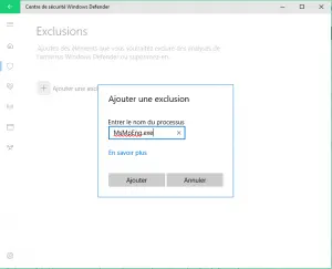 Ajouter Exclusion pour windows defender