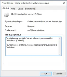 Ce périphérique matériel n'est actuellement pas connecté à l'ordinateur (Code 45) Ce périphérique matériel n'est actuellement pas connecté à l'ordinateur (Code 45)