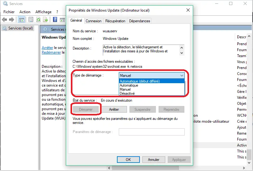 Démarrer le service Windows update automatiquement Démarrer le service Windows update automatiquement