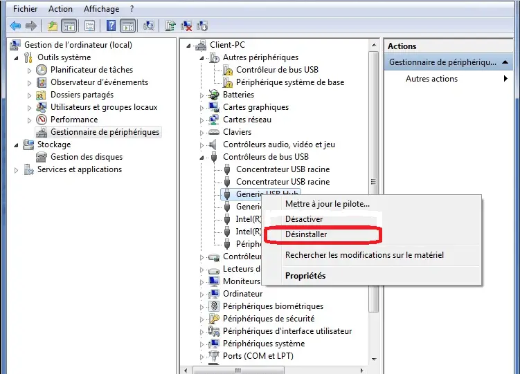 Désinstaller le pilote USB Désinstaller le pilote USB