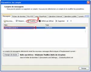 Modifier les paramètres du compte outlook