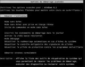 Options  de démarrage avancées