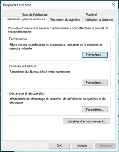 Paramètres système avancés Paramètres système avancés