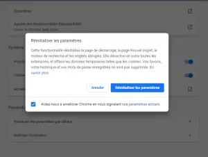 Réinitialiser les paramètres par défaut de google chrome