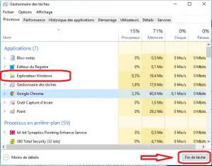 arrêter l'explorateur Windows à partir du gestionnaire des taches