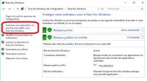 autoriser une application ou une fonctionnalité via Le pare-feu windows