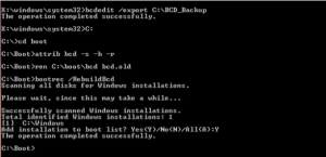 bcdedit /exporter C:\BCD_Backup