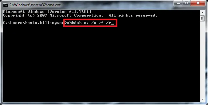 chkdsk C: /f /r /x