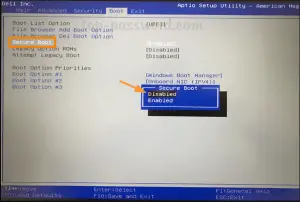 désactiver Secure boot dans le BIOS