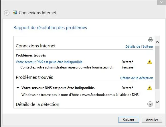 Serveur dns indisponible