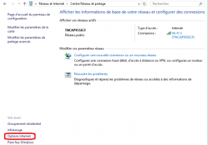options internet dans le centre Réseau et partage options internet dans le centre Réseau et partage