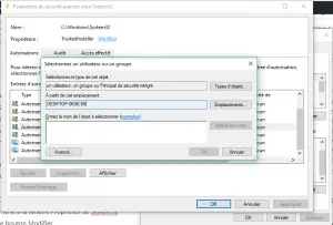 paramètre de sécurité avancés pour Systèm32