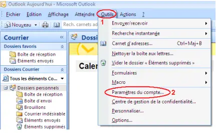 paramètre du compte outlook