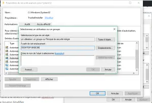 paramètre de sécurité avancés pour Systèm32 paramètre de sécurité avancés pour Systèm32