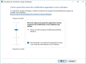 paramètres de contrôle de compte d'utilisateur paramètres de contrôle de compte d'utilisateur