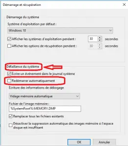 Désactiver le Redémarrer automatiquement