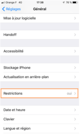 Désactiver les restrictions pour Iphone