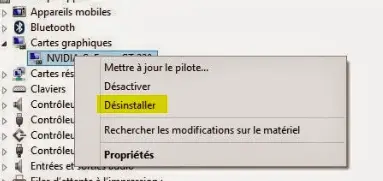 Désinstaller le pilote de la carte graphique NVIDIA