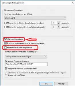 Désactiver le Redémarrer automatiquement Désactiver le Redémarrer automatiquement