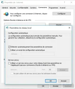 Désactiver le serveur proxy pour le réseau local Désactiver le serveur proxy pour le réseau local