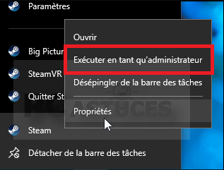 Exécuter Steam en tant qu'administrateur Exécuter Steam en tant qu'administrateur