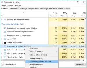 Ouvrir l'emplacement du ficher DWM