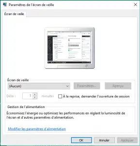 Paramètres de l' écran de veille