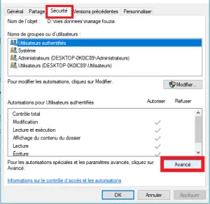 Propriétés du dossier Propriétés du dossier